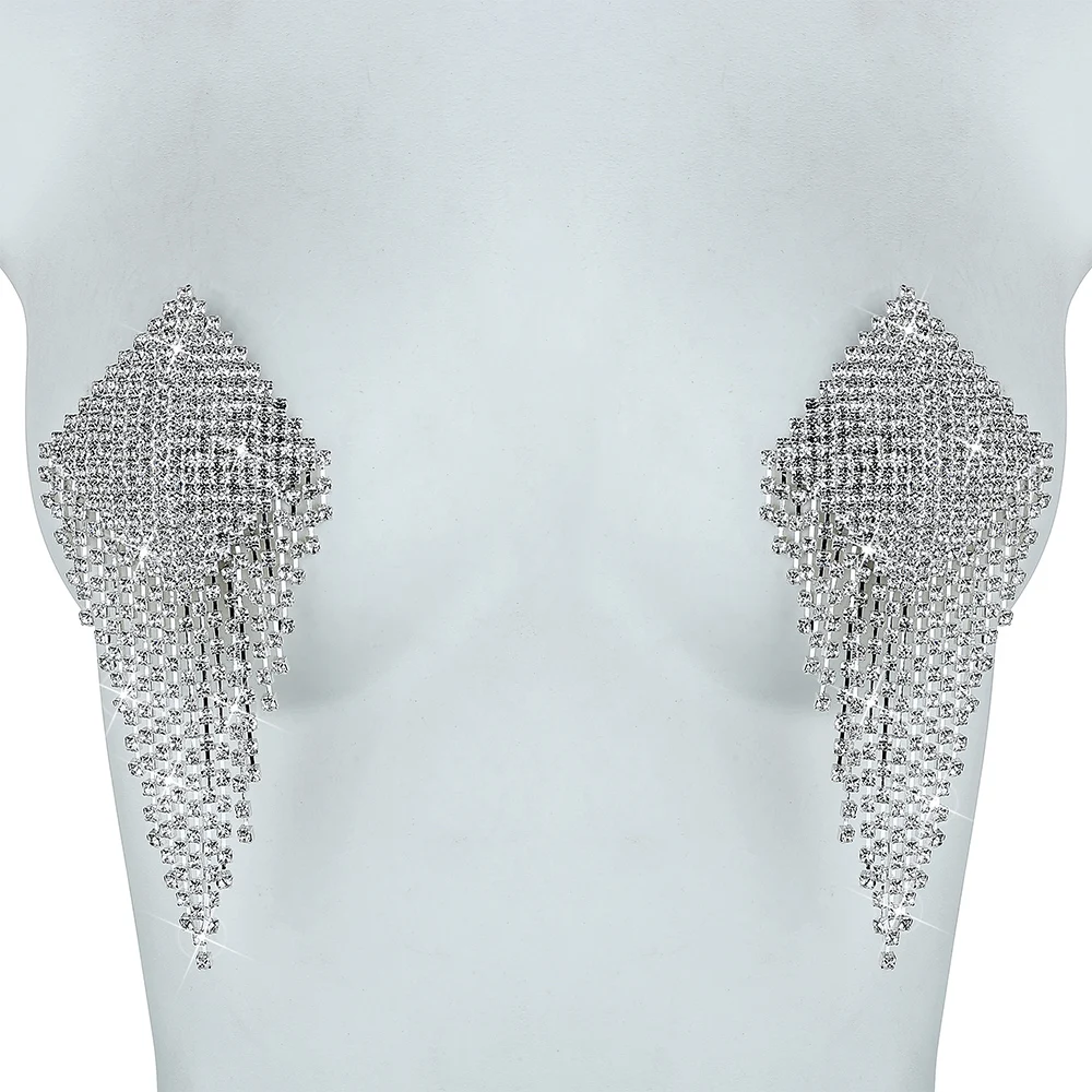 1 Pair Rhinestone Tassel Nipple Cover for Women Sexy Nipple Pasties Chain Breast Stickers Reusable Silicone Breast Accessories