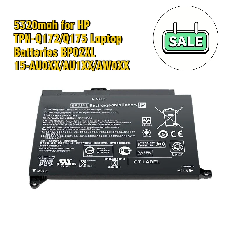 

5320mah for HP TPN-Q172/Q175 Laptop Batteries BP02XL 15-AU0XX/AU1XX/AW0XX