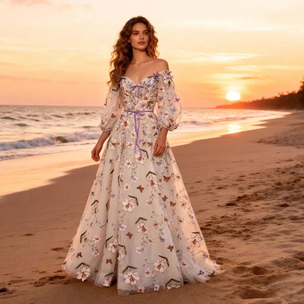 

Свадебное платье макси с цветочной вышивкой, женское вечернее платье для фотосессии, красивые платья для особых случаев