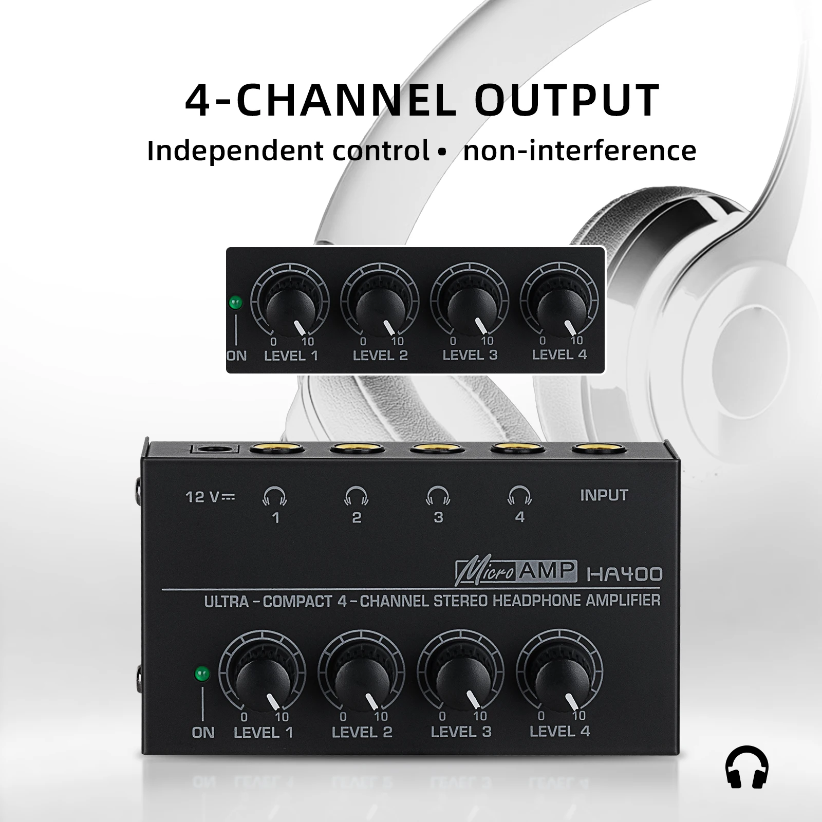 HA400 amplificador de auriculares estéreo de 4 canales, distribuidor de auriculares, Mini ultracompacto para mezclador de música, amplificadores de grabación