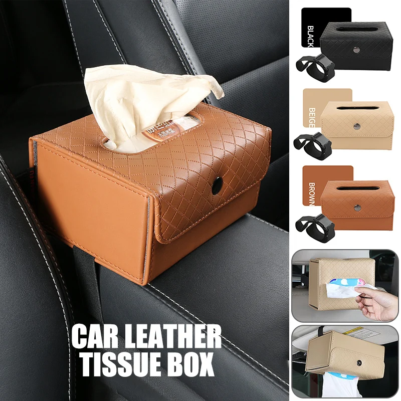 

Universal Car Tissue Box PU Leather Napkin Holder Box Creative Home Office Car Tissue Organizer for Seat Back Sun Visor Armrest