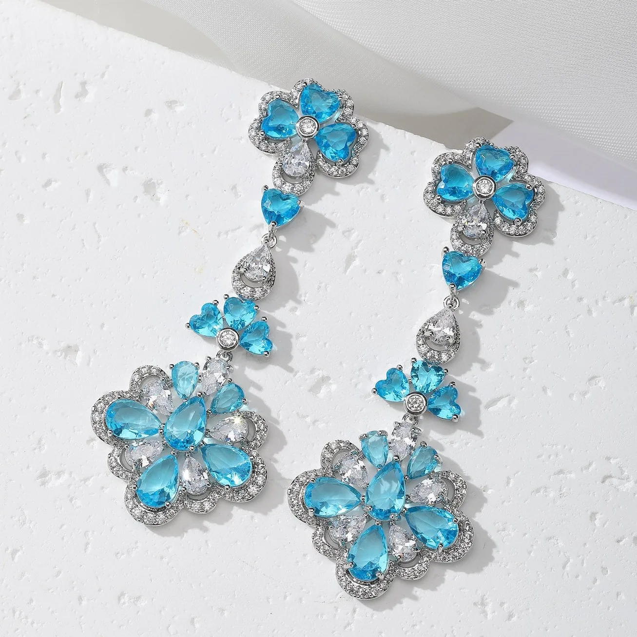 Bilincolor Light Luxury Red Blue Zircon Flower  Earrings for Women