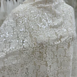 Simples Lantejoulas Bordado Lace Fabric, Adequado para Vestido De Noiva, Toalha De Mesa, Cortina Decorações