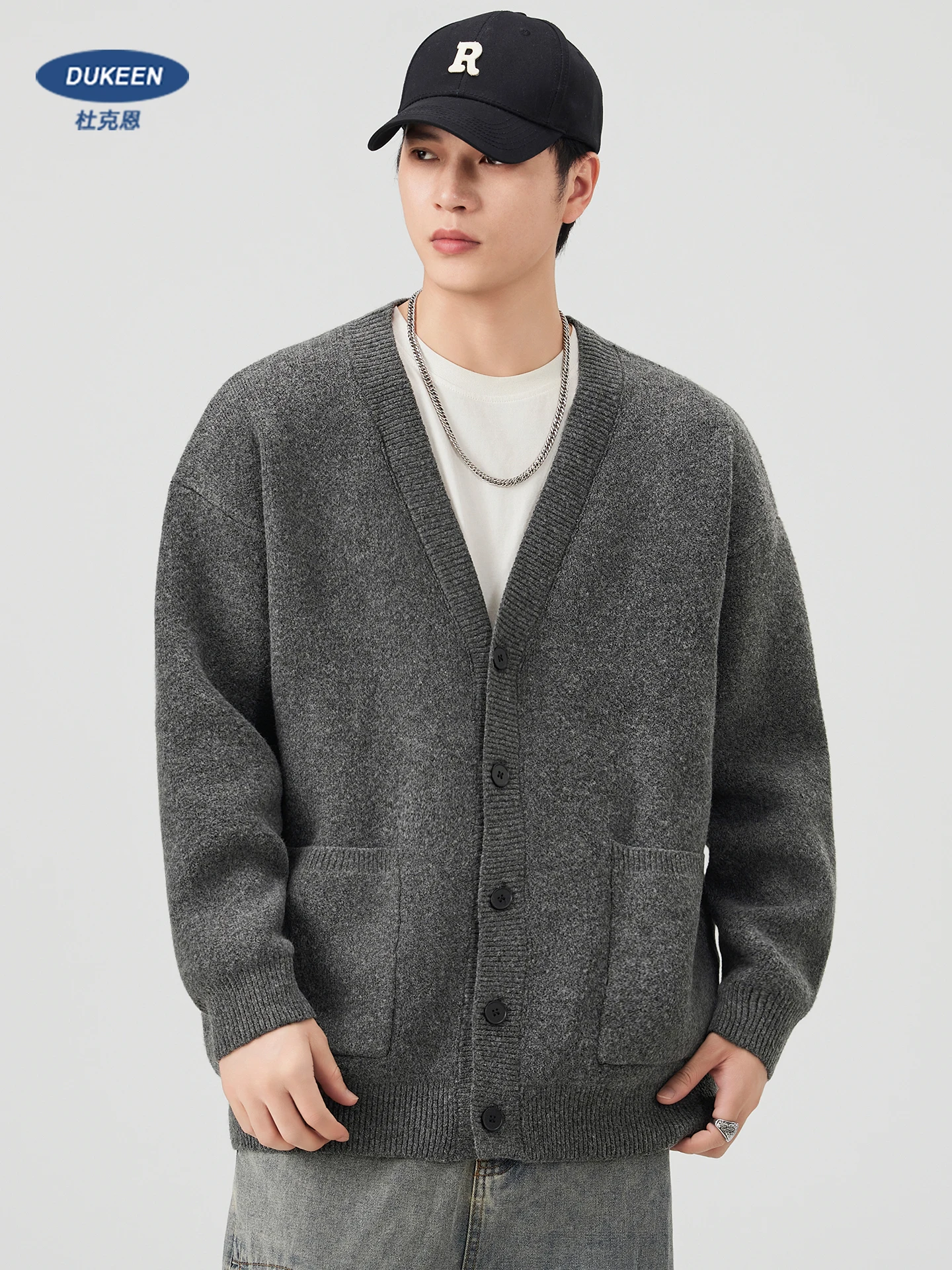 DUKEEN 750G الثقيلة نمط ميلارد الخامس الرقبة الرجال سترة الخريف والشتاء فضفاضة تناسب عادية بلون معطف شتاء