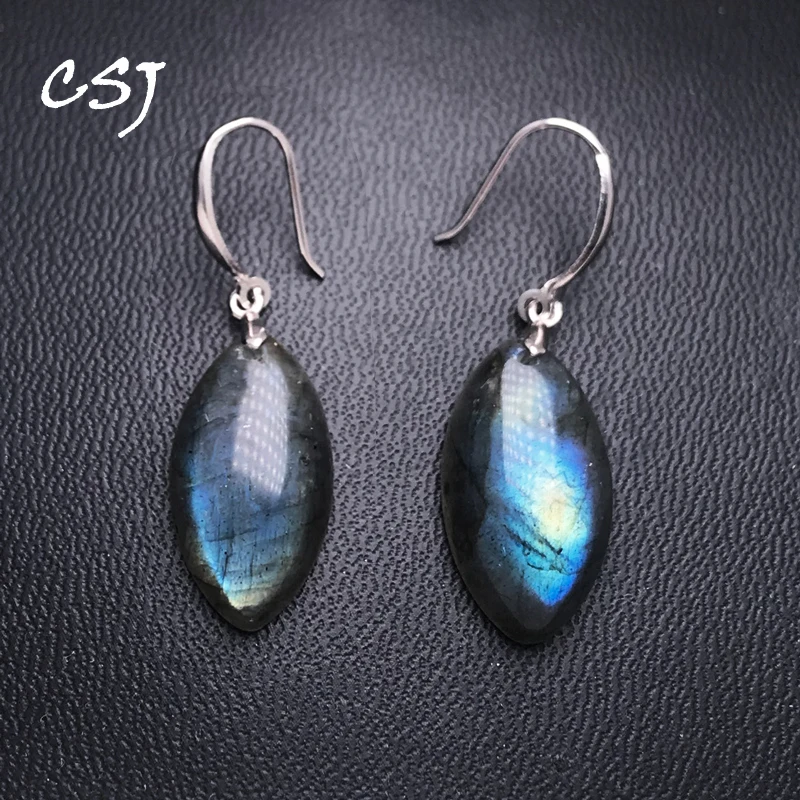

Natural Labradorite Earrings Sterling 925 Silver Gemstone MQ12*24mm Divination Spiritual Meditation for Women Party Jewelry Gift