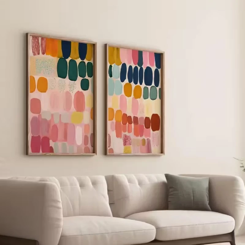 Frameless Cute and Colorful Brushstrokes Poster Prints Modern Abstract Smear Teen Girl Room Dormitory Decor Apartment Decor 2PCS