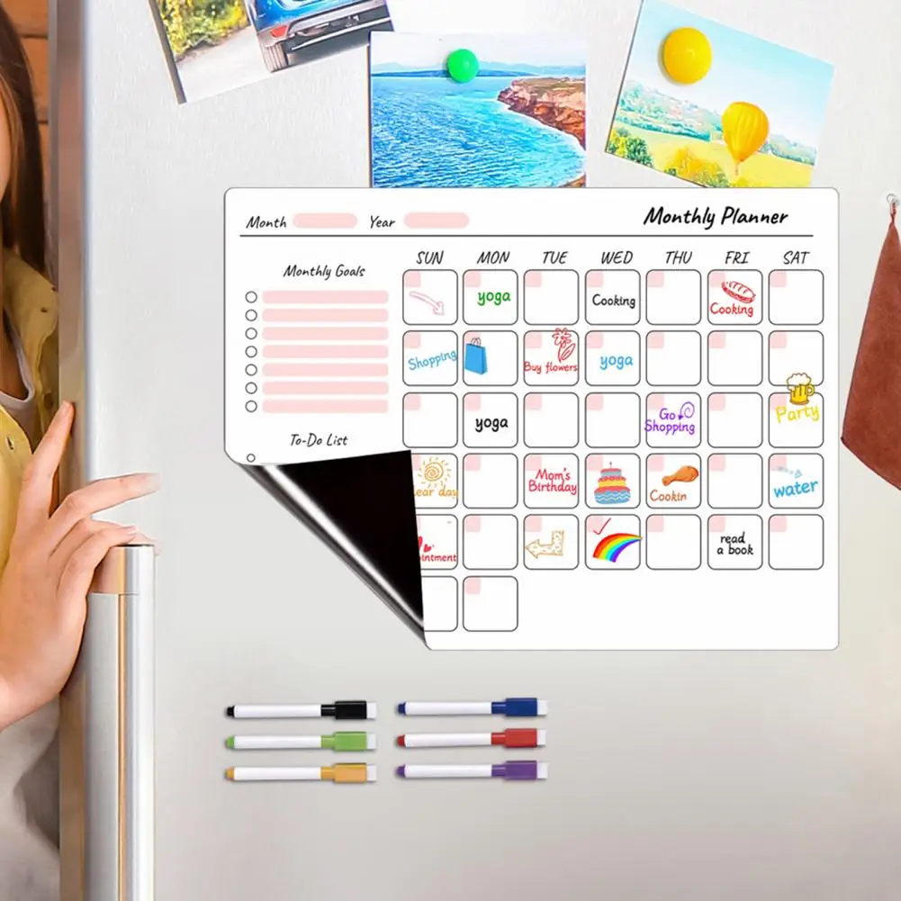 磁気冷蔵庫プランナーセット、ホワイトボードウィークリープランナー、家庭用の乾式消去メッセージボード、冷蔵庫、9個