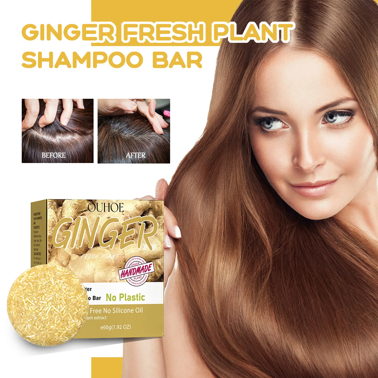 

60g Ouhoe Ginger and Polygonum Shampoo for Preventing Hair Loss and Revitalizing Hair Growth - Deep Cleansing Formula