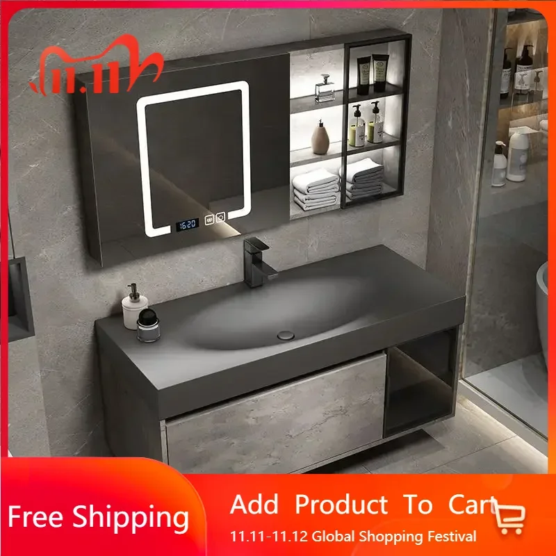 

Aesthetic Bathroom Cabinet Smart Mirror Cabinet Integrated Washbasin Bathroom Vanity Cabinets Service Gabinete Hotel Furniture