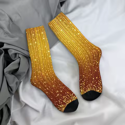 All Seasons Crew Stockings Gold Glitter Socks Funny Long Socks Accessories for Men Women Christmas Gifts