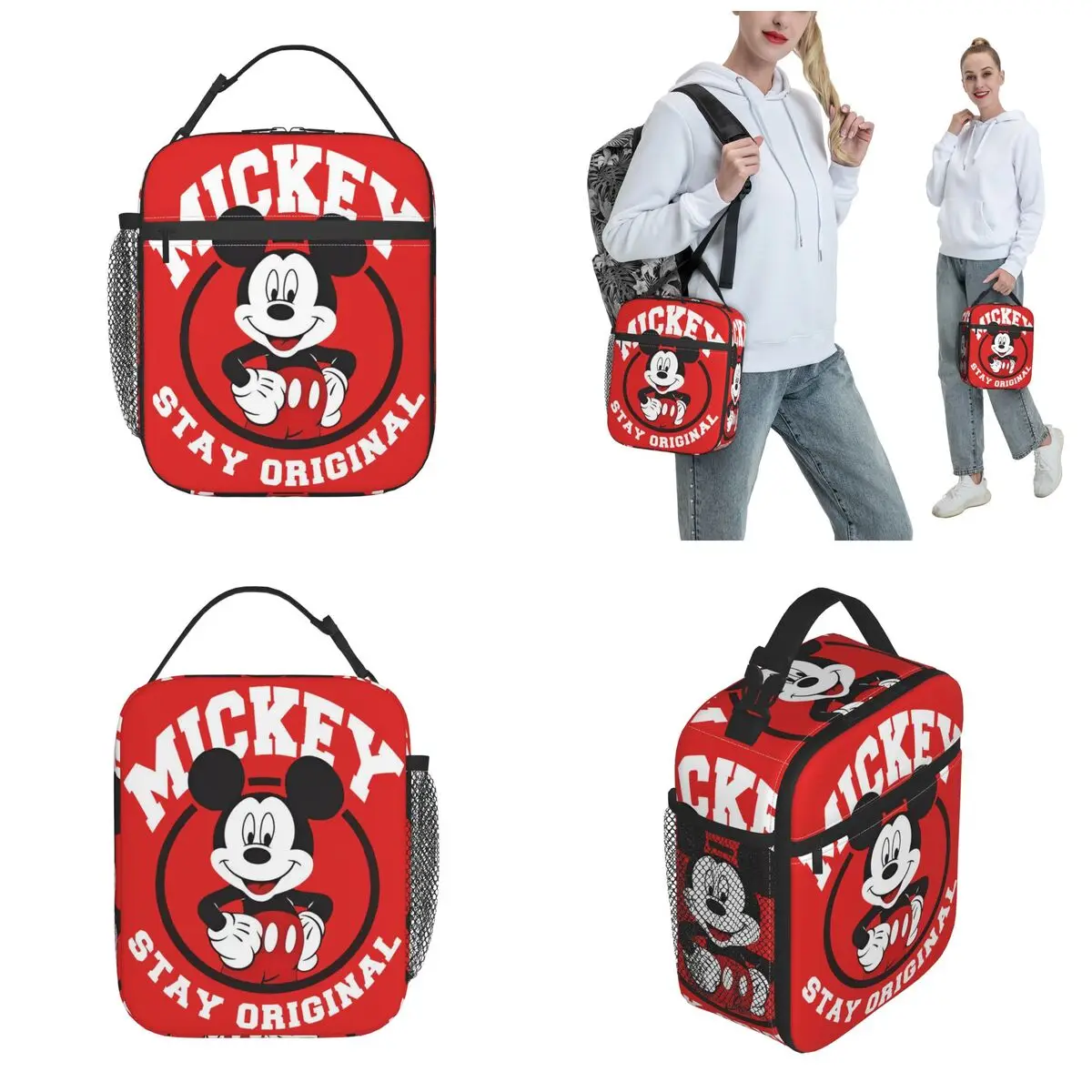 Disney Mickey Mouse Insulated Lunch Bag Food Bag Portable Cooler Thermal Lunch Boxes For Picnic