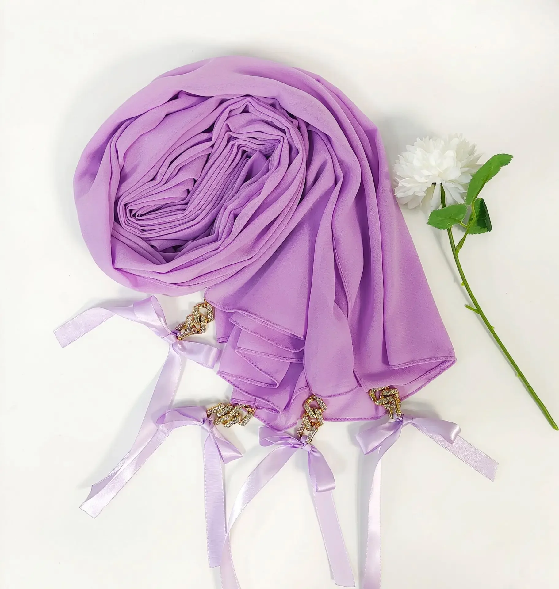 

New Pearl Chiffon Diamonds Bow Tassel Scarf Hijab Muslim Women Shawl Wrap Turban Islam Stoles Bandanas Headband Bufanda Foulard
