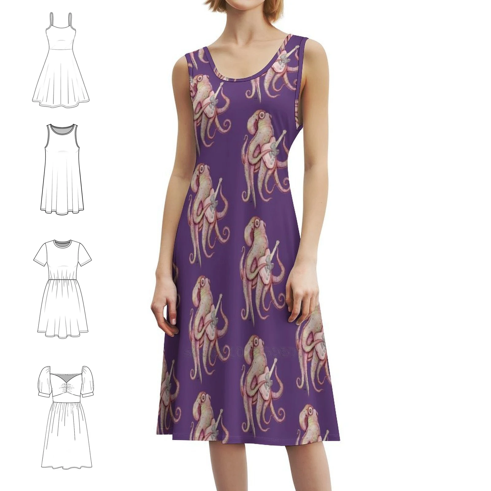 

Polah-The Axe Wielding Octopus-On Фиолетовое женское уличное праздничное платье Модная клубная одежда с принтом для женщин Octopus