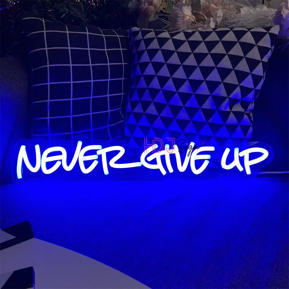 Неоновая вывеска Never Give Up на заказ, светодиодная вывеска неонового света для украшения комнаты с именем магазина, персонализированный настенный декор, неоновые лампы