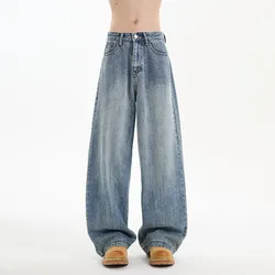 Men's Denim Pants hip hop jean Classic Blue Washed Male Jeans Straight Casual Menwear Loose Wide Leg Trousers 2025 New Fashion