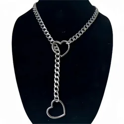 Heart O-ring slip chain for women punk rock necklace stainless steel Cuban long necklace jewelry adjustable neck chain