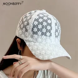 Lato kapelusz z koronką bawełna cienka czapka z daszkiem dla kobiet oddychająca siatka dziewczyny Snapback Hip-Hop moda kobiece czapki regulowane