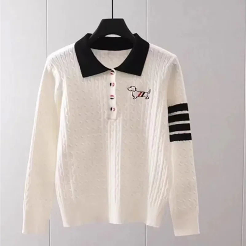 

Korean Polo Shirt Women's Golf Clothes Fashion Windproof Knit Golf Top Women Golf Wear 2024 Autumn Luxury Brand Golf Sweater