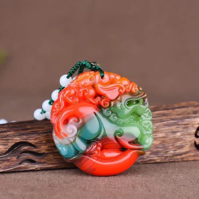 

Pixiu Pendant, Colorful Jade Unicorn Jade Pendant for Men and Women, Jade Brand Domineering (random Pattern Rope)