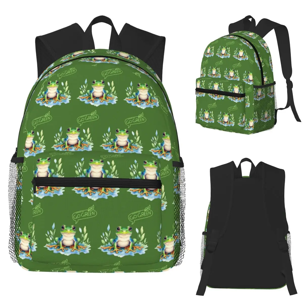 

Go Green Frog Student Backpack School Bag Hiking Travel Daypack for Men Women Fashion Bookbag Shoulder Bags