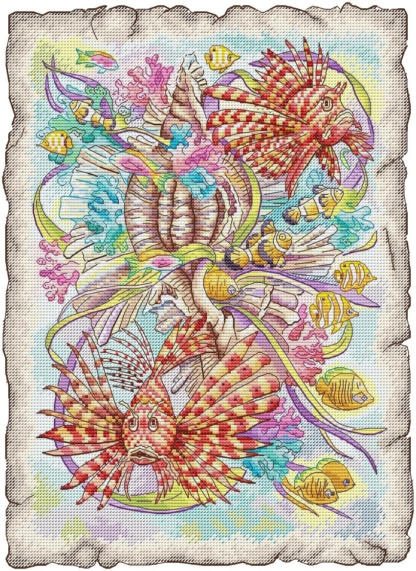 Fish on the seabed 34-44 DIY needle work Cross Stitch Set Counted Cross Stitch Kit  28ct 14ct 32ct Metallic aida
