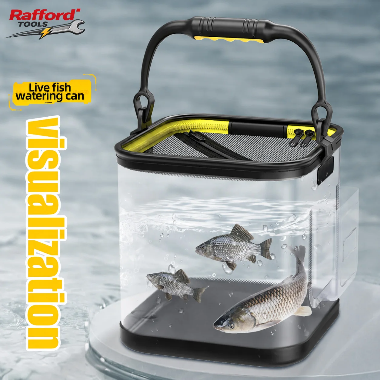 Rafford Transparent Fishing Bucket – Foldable, Multifunctional Live Fish Bucket / Fish Keeper
