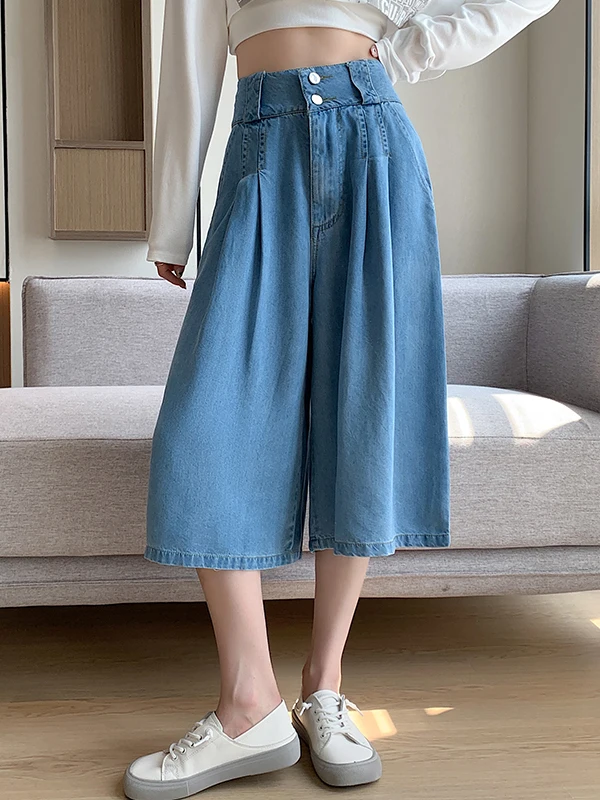 

Slimming High Waist Wide Leg Jeans for Women Casual Straight Cut Summer New Arrival 2026 Material Seven Nines Skirt Pants