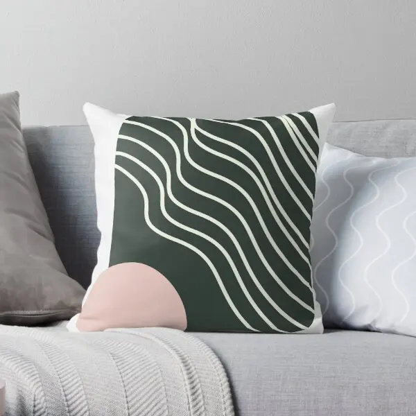 Abstract Shapes And Lines In Forest Gree  Printing Throw Pillow Cover Anime Car Decor Throw Fashion Pillows not include One Side