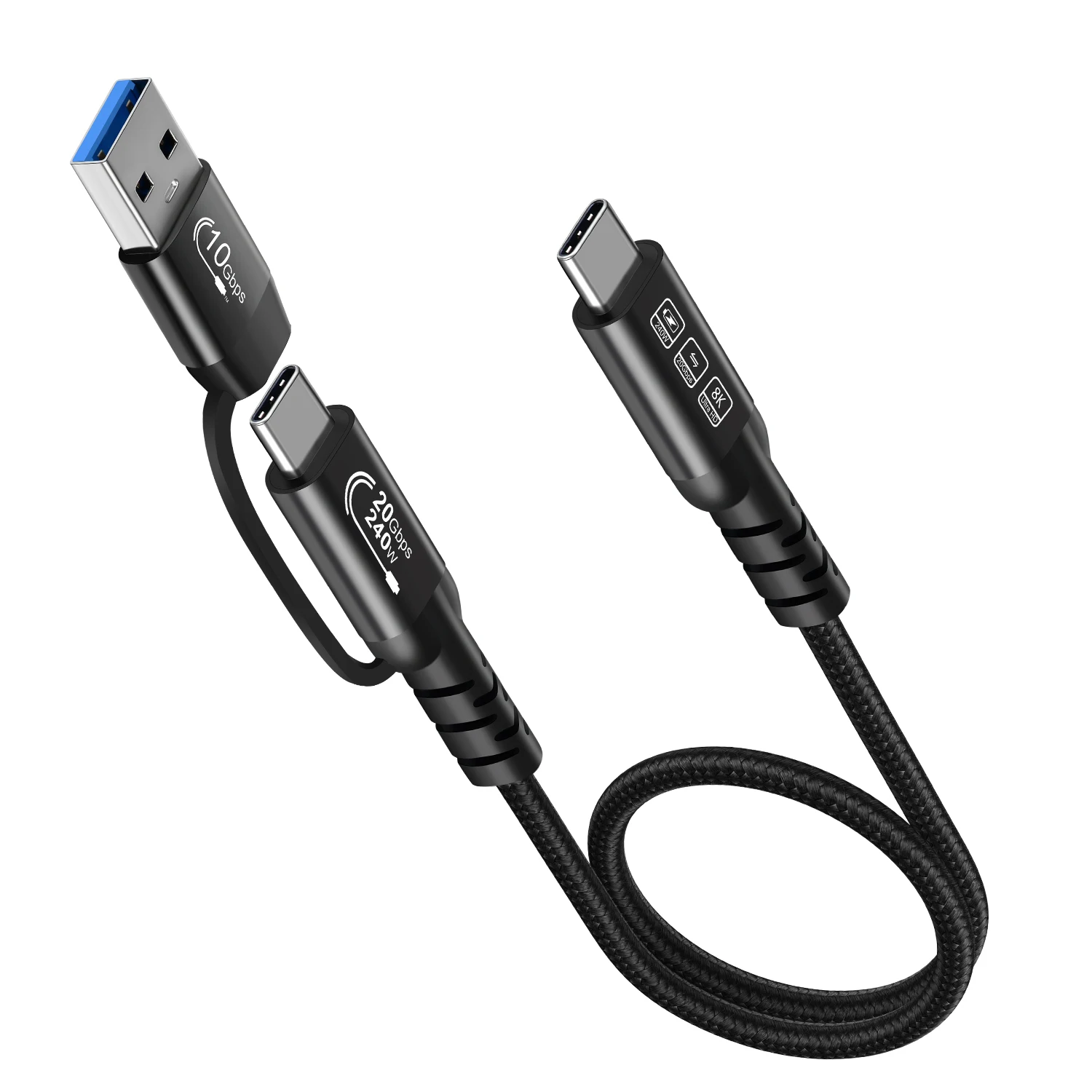 USB C Cable 3.2 USbC 20Gbps Multi functional 2in1 USB A to Type C 8K@60Hz UHD Video 5A/240W PD3.1 Fast Charge Cord Compatible