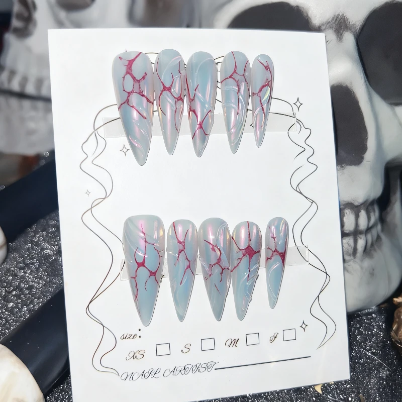 10개입 골드 나비 프레스온 네일 스틸레토 수제 캣아이 웨이브 라인 글리터 미니멀리스트 데일리 인조 손톱