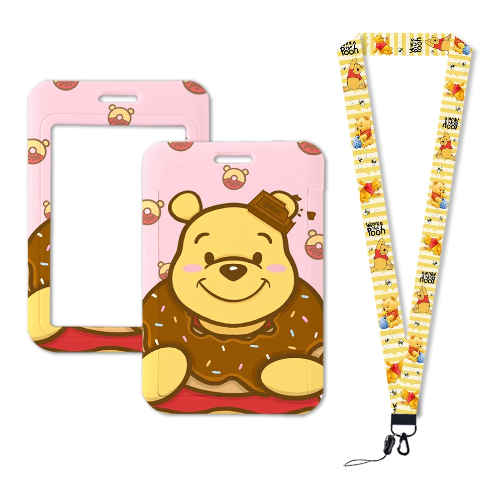 Disney Pooh Bear Winnie Cute Cartoon Card Holder Keychain Work Card Badge Holder Bus School Student Card Case Gifts