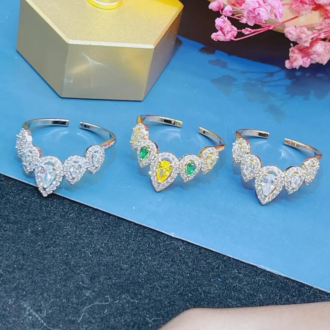 Never Fade Luxury Classic 18K White Gold Color Ring water droplets Zirconia Diamant Wedding Band Women Jewelry Accessories