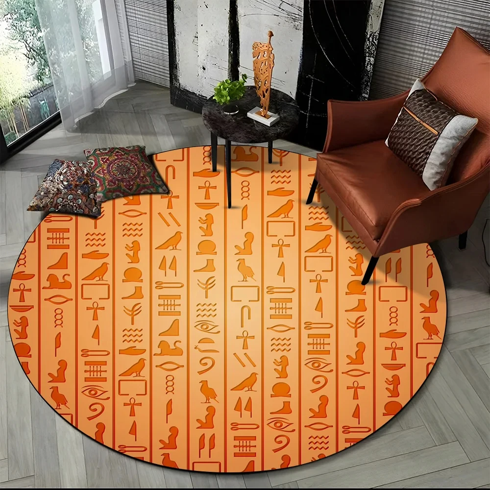 Egyptian Hieroglyphic Symbols Round Carpet Soft Area Rug for Living Room Office Laundry Bedroom Doormat Decor,Non-slip Floor Mat