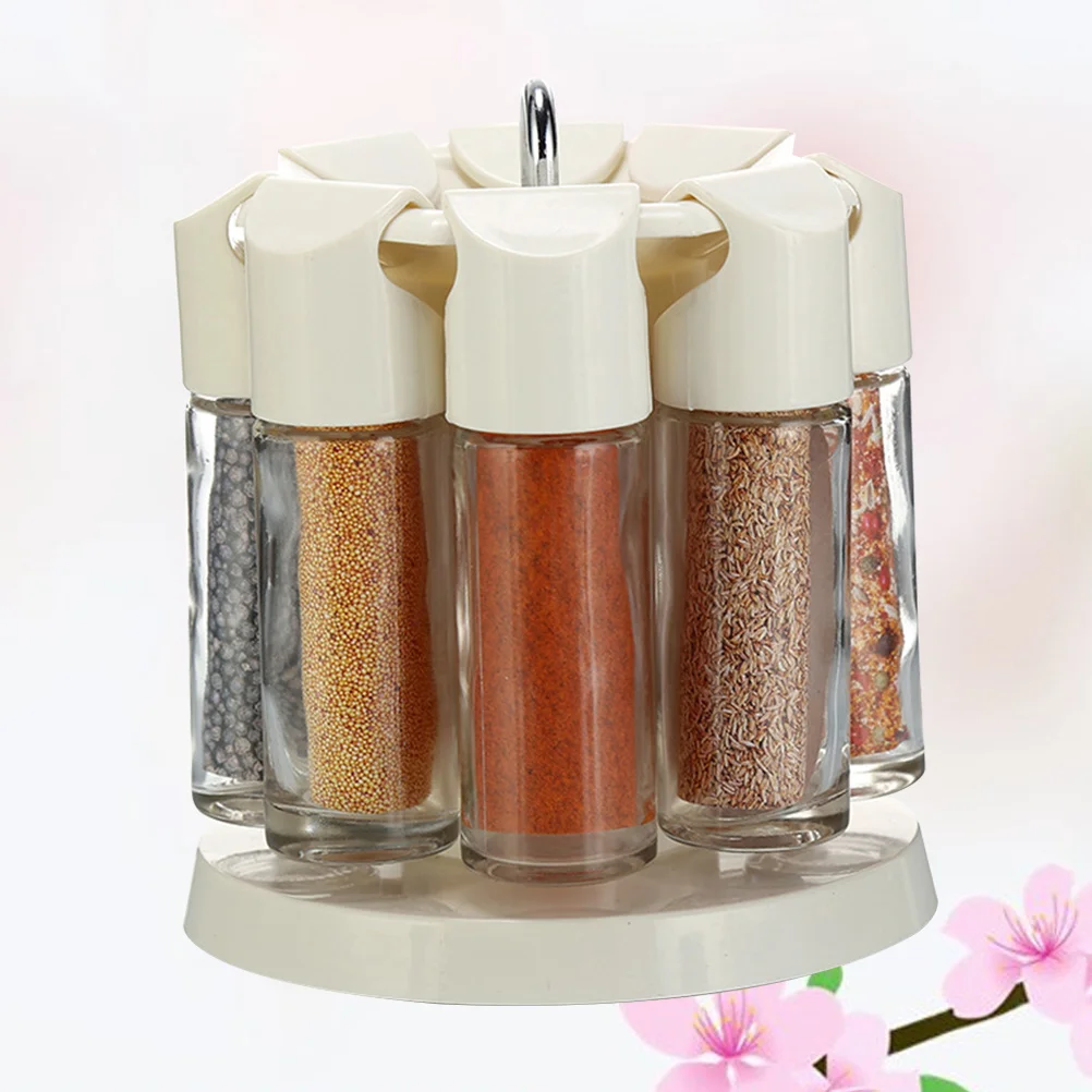 

1Set 9-in-1 Spice Box Set 360-Degree Rotating Kitchen Seasoning Bottles Hooks Hanging Barbecue Cruets Easy Clean Salt Pepper