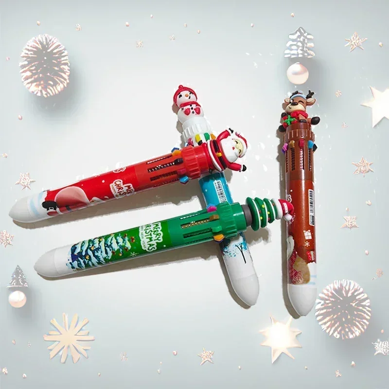 12 Pcs 10 Colors Gel Pens set for Christmas:Cute Cartoon Reindeer and Grandpa Stationery Set