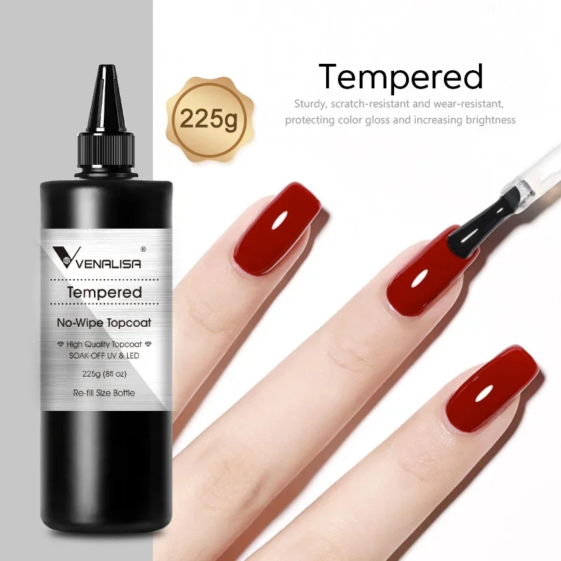 Venalisa Long Wear Tempered Top Coat Reinforce Gel Refill Package Soak Off UVLED Nail Gel Polish Big Volume 225g/30ml Base Gel