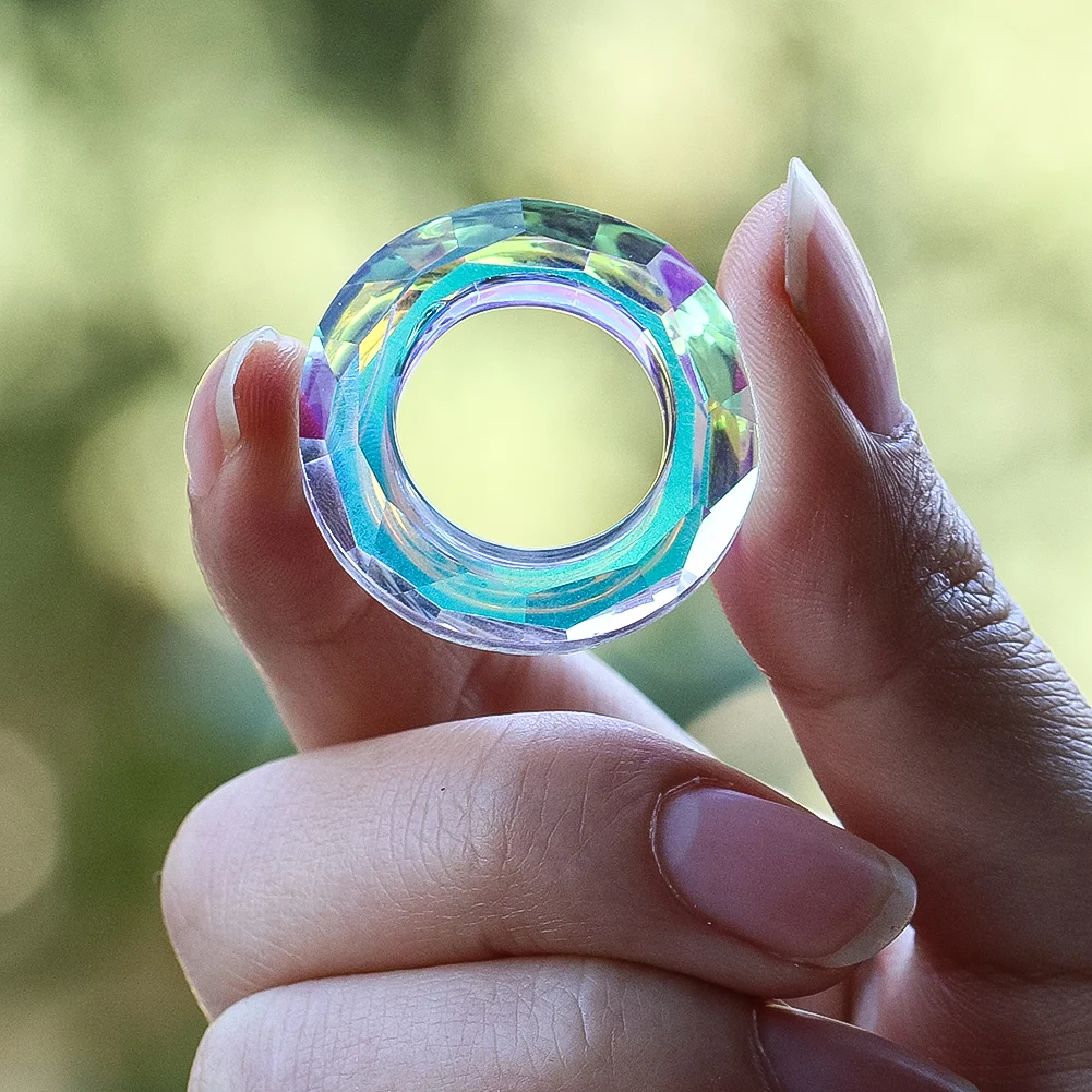 5pcs 30mm Ring Circle Glass Crystal Suncatcher Hanging Chandelier Lamp Prism Parts Pendant Rainbow Maker DIY Home Decor No Hole