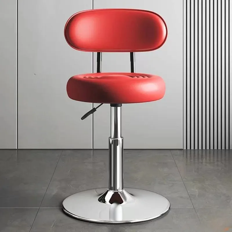 1pc 1pc Bar Leather Upholstered Lifting Swivel Chair Backrest, Round Stool, Beauty Stool, Bedroom Dressing Stool