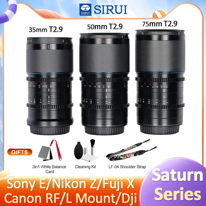 

SIRUI Saturn 35 50 75 T2.9 Полнокадровый анаморфный 1,6x объектив из углеродного волокна для Sony E A7S3 Canon R R8 L Fuji X Nikon Z Dji BMPCC6K