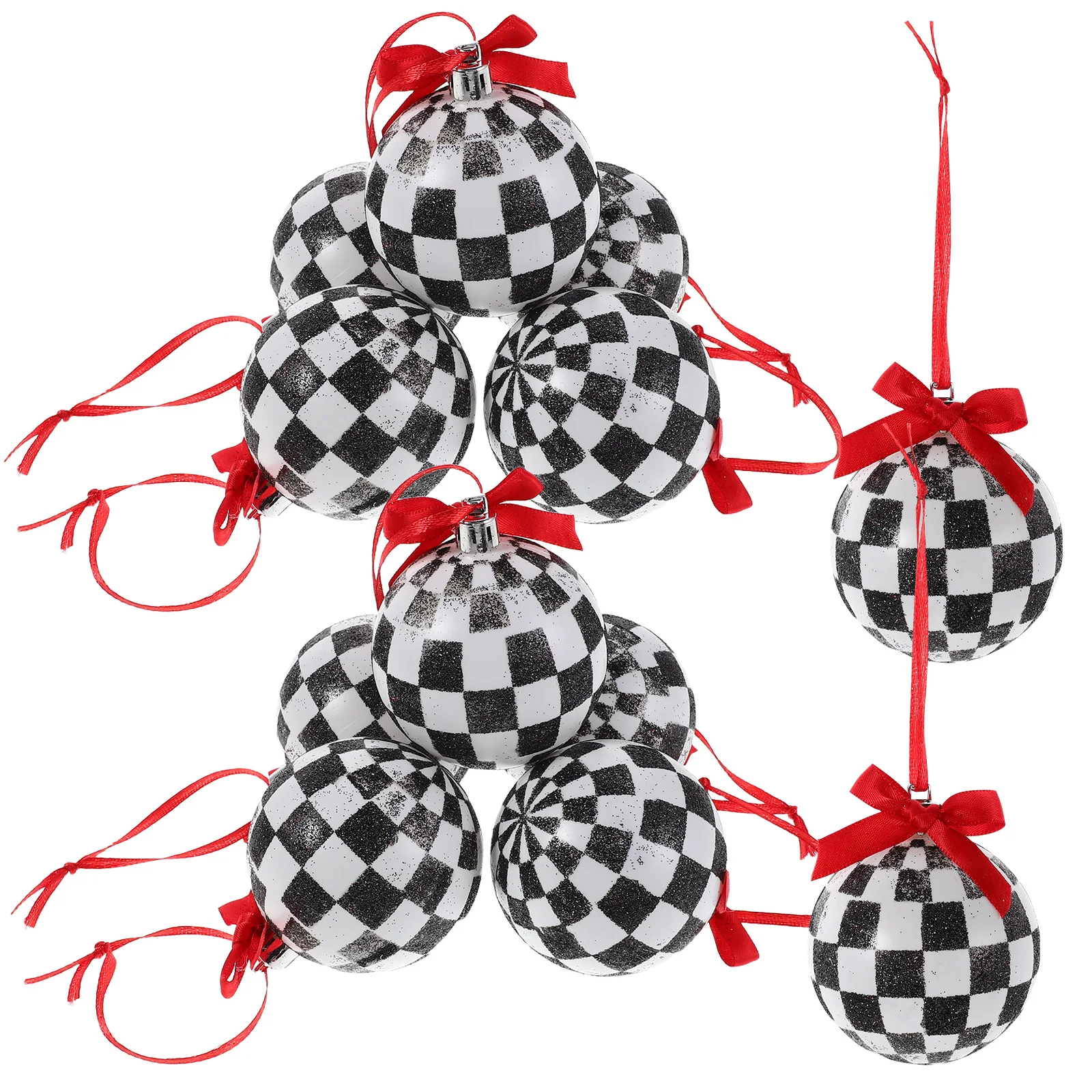 

12 Pcs Christmas Decoration Pendant Balls Checkered Glitter Decorations