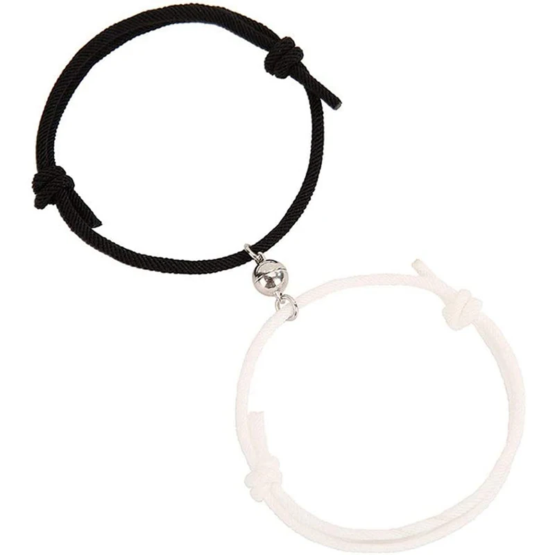 2Pcs Lover Couple Magnetic Distance Matching Bracelet Kit Lovers Fashion Jewelry(White+Black)