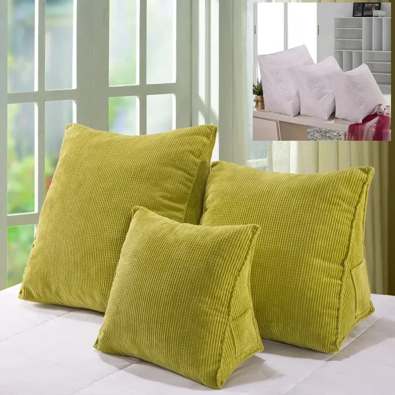 Comfortable Corduroy Backrest Pillow, Square Cushion with Side Storage Pocket, Soft Plush Throw Pillow for Reading Relaxing