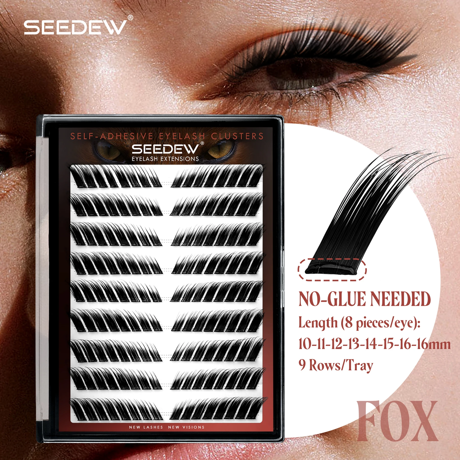 SEEDEW Fox Style False Eyelashes Glue-free Lashes Thin Stem DIY Self Adhesive Eyelash Extensions
