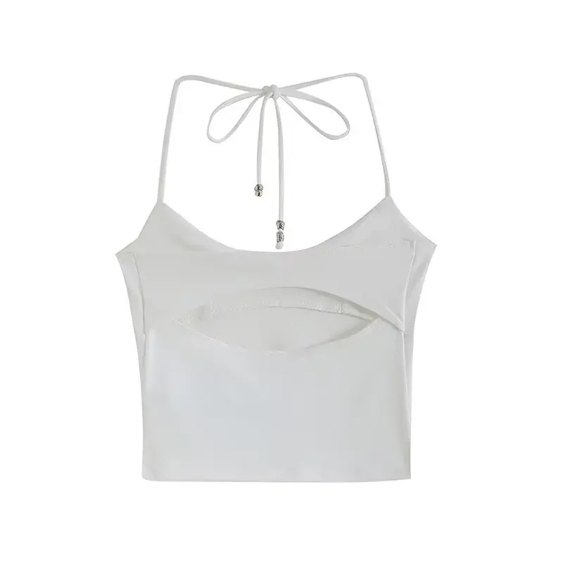 Top damski Spill Halter Insp z odkrytymi plecami i wiązanymi ramiączkami Crop Top Tank Vest (czarny m ze magazynu))