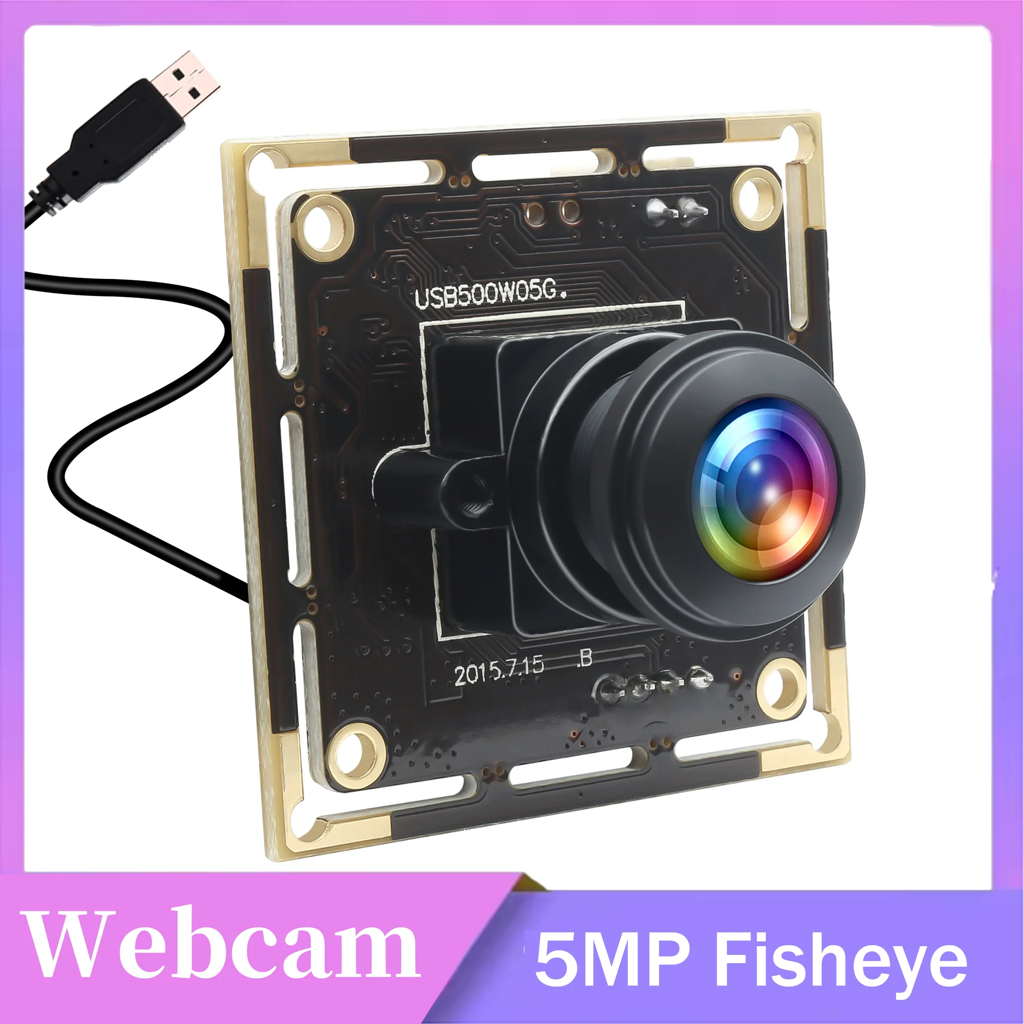 ELP 5MP USB Camera Module 180° Fisheye Wide Angle Lens MI5100 Industrial Webcam USB2.0 Lightburn Camera for Windows Linux Mac OS