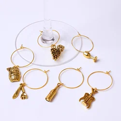 6 Pieces Gold Wine charms New Design Wine Glass Markers Rings Marker Christmas Party Bar Table Decorations Christmas Gifts