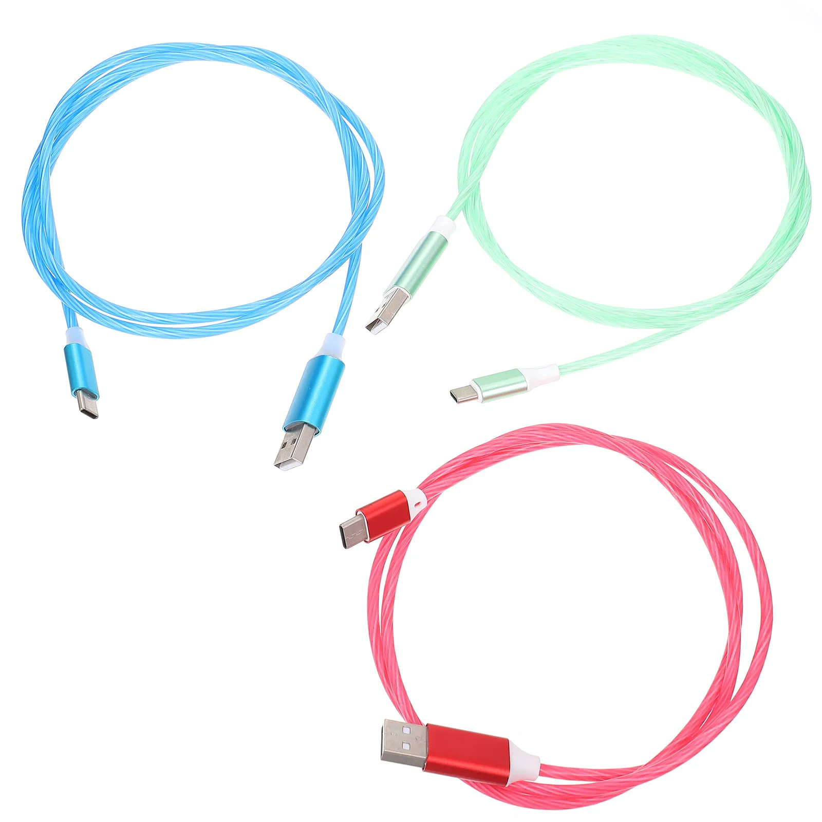 3Pcs USB Type Charging Cable Flowing Light Fast Charge Phone Charging Cord Watermelon Red Green Heavy Duty