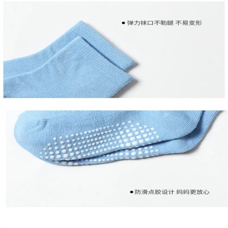 6 Pairs/lot Children\'s Cotton Solid Color Anti-slip Socks For Boys Girl Floor Kid Sock With Rubber Grips Four Season
