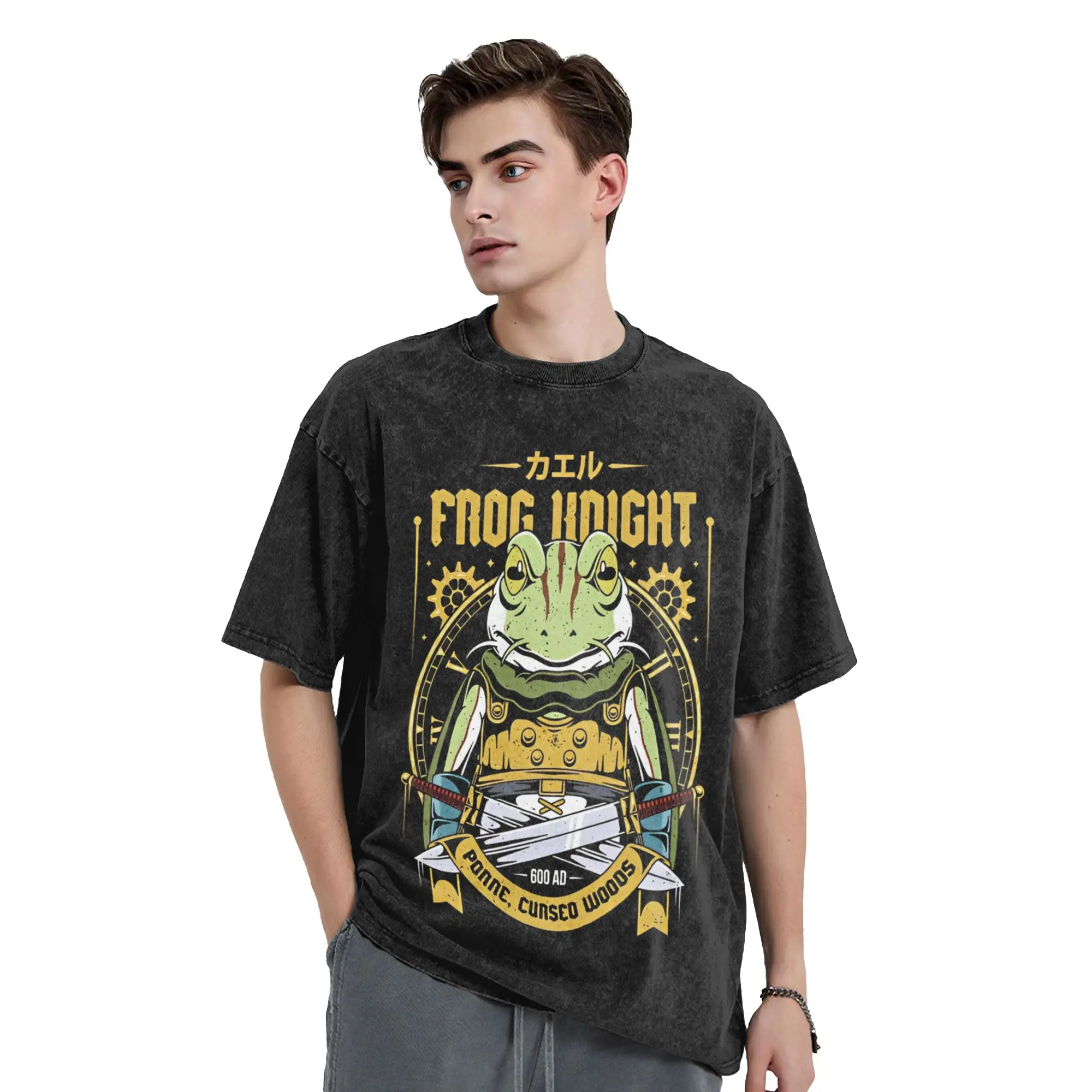 Glenn Frog Knight Finals Fantasys Game Vintage Washed T-Shirt Men Cotton Clothing Funny  Round Neck Short Sleeve