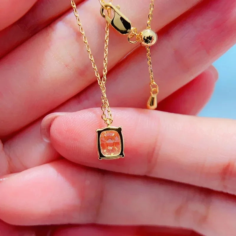 Luxury 100% Real 18k Gold Women's Yellow Diamond Pendant Necklace Smart Luxury Moissanite Clavicle Chain